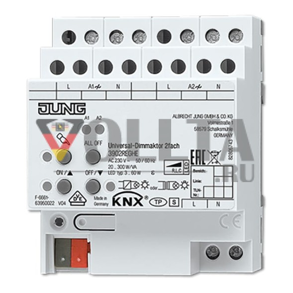 Jung 3902REGHE KNX LED универсальный диммер-актуатор, AC 110 ... 230 В ~, 50/60 Гц, 4 TE