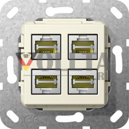 Gira 569801 System55 Вставка модульная, Джек(Rj45), Cat6A,четверная, цвет: кремово-белый, тон:глянец