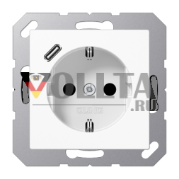 Розетка SCHUKO Jung A1520-18CWW 16 A 250 В ~, с зарядным устройством USB 1 x тип C, встроенная повышенная защита от контактов, SAFETY+, серия AS/A, альпийский белый