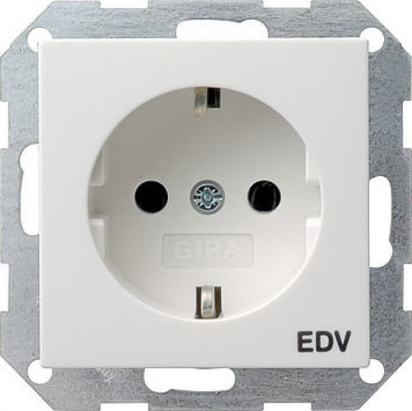 Gira 045803 System55 SCHUKO-розетка  16А, со штампом EDV (электронная обработка данных) цвет:чисто белый, тон:глянец