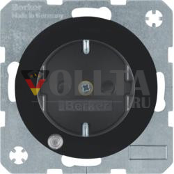 Berker 41102045 Розетка SCHUKO с контрольным светодиодом черная, глянцевая Berker R.1/R.3