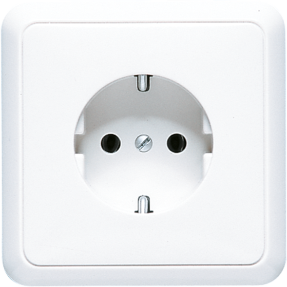 Розетка SCHUKO Jung 5520KIWW, 16 А, 250 В ~, встроенная повышенная защита от прикосновений, SAFETY+, с рамкой, дюропласт, серия CD, альпийский белый