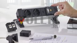 Док-станция EVOline Square / 2 порта питания / 1 USB-зарядное устройство / Свободный слот / Серебристый