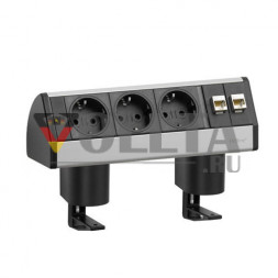 Док-станция EVOline Dock DATA SMALL / 3 разъема питания / 2 разъема RJ45 / 2 зажима / черный