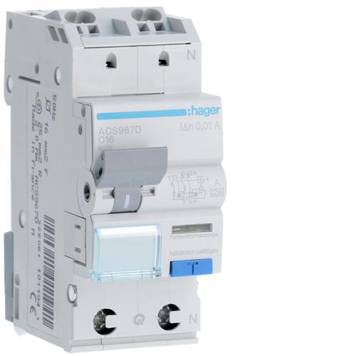 Устройство защитного отключения Hager ACS967D 1P+N 127 В 6 кА C-16A 10 мА Тип A QC