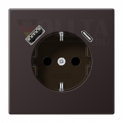 Розетка SCHUKO Jung AL1520-15CAD 16 А 250 В ~, с зарядным устройством USB 1 x тип A + 1 x тип C, встроенная повышенная защита от контактов, SAFETY+, серия LS, темная (окрашенный Al)