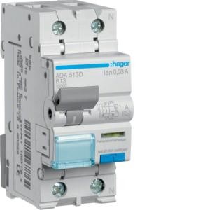 Hager ADA513D FI/LS выключатель 1-полюсный+N 10kA B13A 0.03AA
