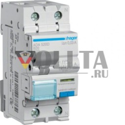 Hager ADA520D FI/LS выключатель 1-полюсный+N 10kA B20A 0.03AA