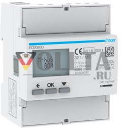 Hager ECM380D 3-фазный прямой 80A 4M MBUS MID счетчик электроэнергии