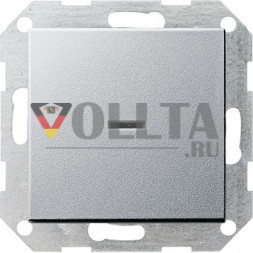 Gira 013626 System55 Контрольный выключатель с подсветкой, 10А, универсальный, выключатель/переключатель цвет алюминевый