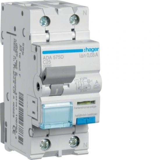 Переключатель Hager ADA575D FI/LS 1-полюсный+N 10kA C25A 0.03AA