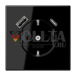 Розетка SCHUKO Jung LS1520-15CASW 16 А 250 В ~, с зарядным устройством USB 1 x тип A + 1 x тип C, встроенная повышенная защита от контактов, SAFETY+, серия LS, черная
