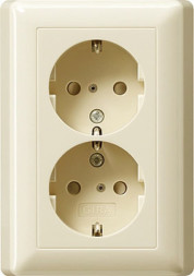 Gira 078301 System55 SCHUKO-Двойная розетка, 16А, цвет: кремово-белый, тон:глянец