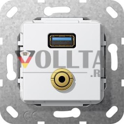 Gira 568703 USB 3A, M-jack кабельная вставка для разводки чисто белый