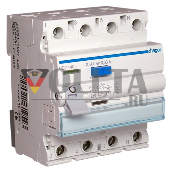 Hager CDC440J УЗО (устройство защитного отключения) 2P 40А/30мА, тип AC