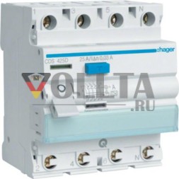 Устройство защитного отключения Hager CDS425D 4-полюсное 25/0, 03A