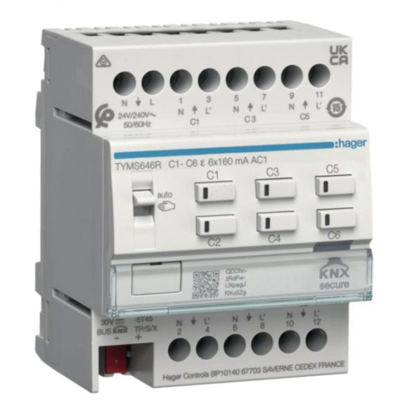 Hager TYMS646R 6-канальный KNX Secure с контроллером для привода отопления 24/230 В