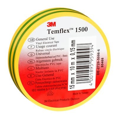 3M 7000062306 PVC Электроизоляционная лента 19mm gr?n-gelb TemFlex 1500 19x25gg 25 метр.