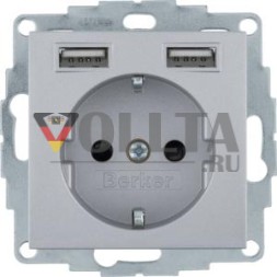 Berker 48031404 розетка 1f alu с USB UP horiz IP20 ZP