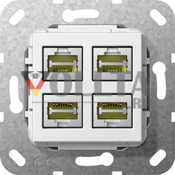 Gira 569803 System55 Вставка модульная, Джек(Rj45), Cat6A,четверная,   цвет:чисто белый, тон:глянец