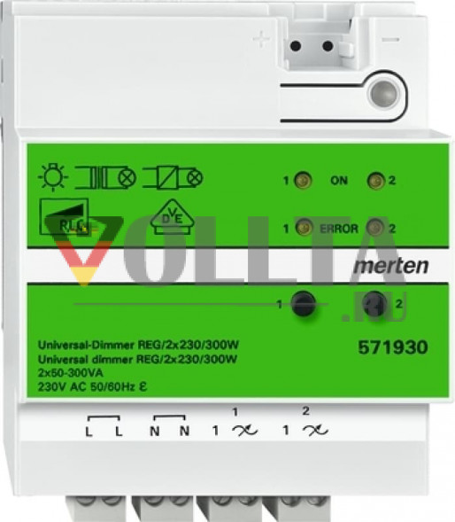 Schneider серия: Merten 571930 универсал -Диммер REG 2 терминала, 300W 230V цвет: светло серый