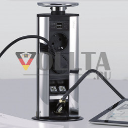 Зарядное устройство EVOline Port 2x USB / Полностью черный / 4 розетки (британского типа)