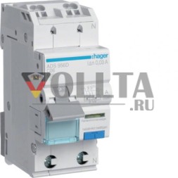 Hager ADS956D RCD/MCB 1P+N 6kA C6A 0.03AA QC&amp;QB