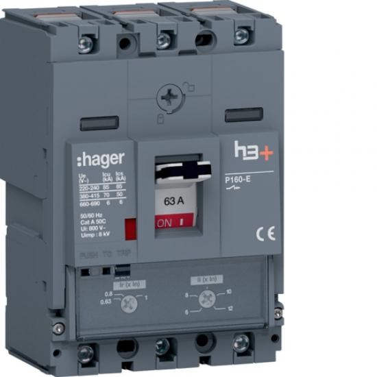 Автоматический выключатель Hager HES063DC h3+ P160 3P3D 63А 70кА