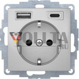 Berker 48041404 USB AC B.3 алюминиевая матовая лакированная розетка SCHUKO