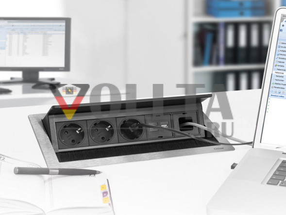 Зарядное устройство EVOline Fliptop Push S USB / 2 порта питания (VDE) / 1 порт USB
