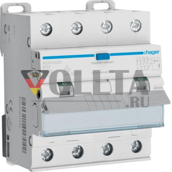 Hager ADX432D FI/LS переключатель 4-полюсный 10kA B32A 0.03AA
