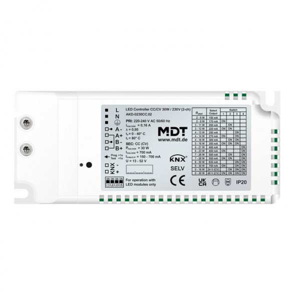MDT AKD-0230CC.02 CC/CV 30 Вт / 230 В 2-канальный KNX LED контроллер