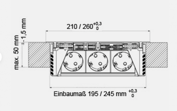 EVOline® FlipTop Push Data M нержавеющая сталь (с 3 розетками + 2 модулями RJ45)